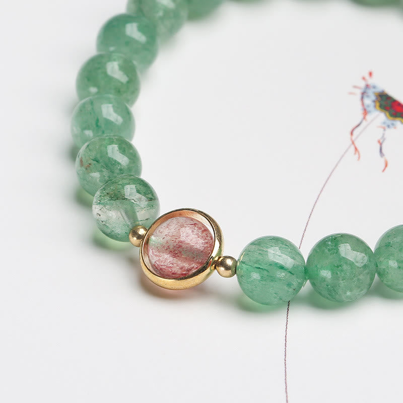 Buddha Stones Natuurlijke groene aardbeikwarts kalmerende Armband - image 2