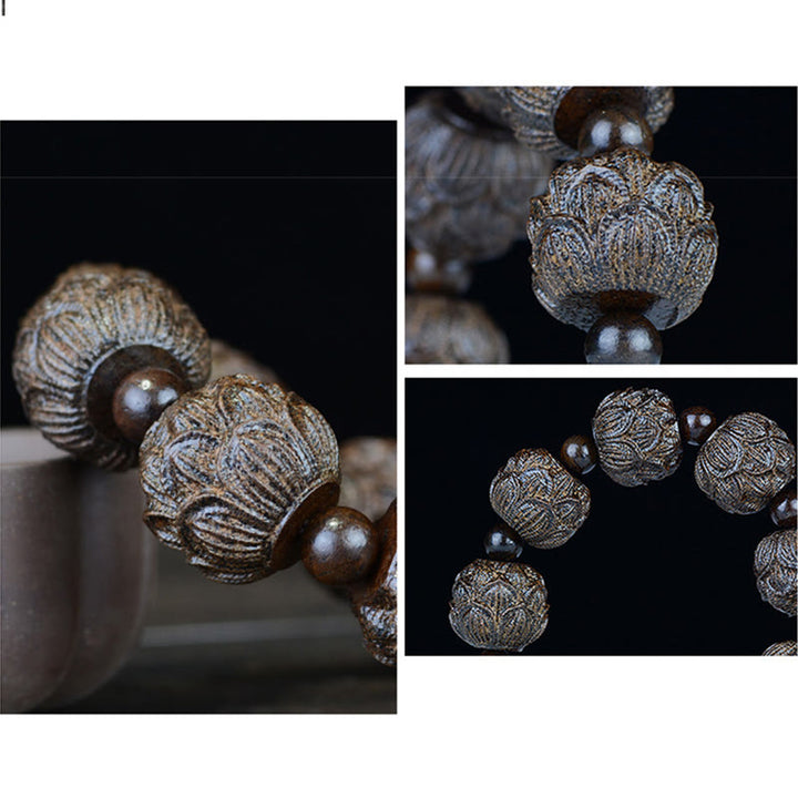 Buddha Stones Armband van ebbenhout met achttien arhats, lotus en draak. - image 11