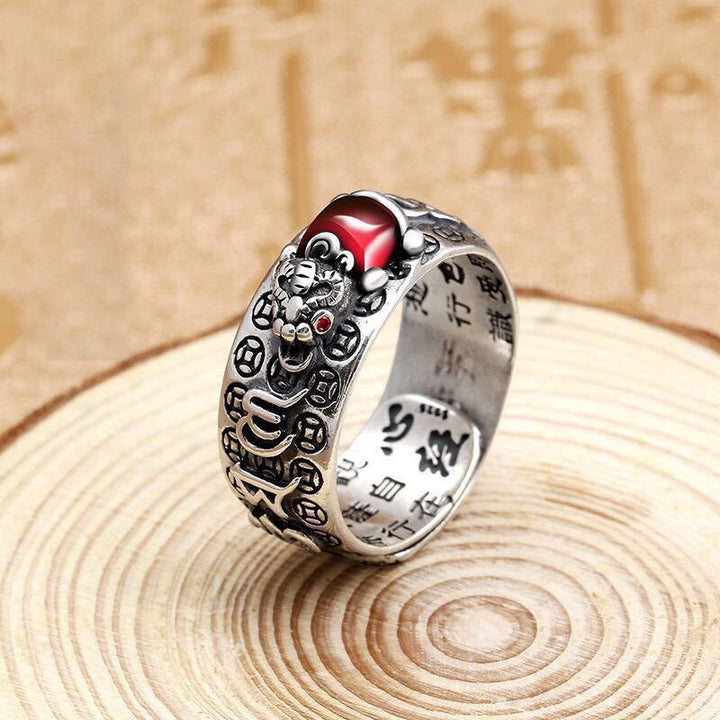 Buddha Stones Genstone PiXiu Feng Shui Kikker Vajra Dorje Hart Soetra Rijkdom Verstelbare Ring - PiXiu 9mm - image 4