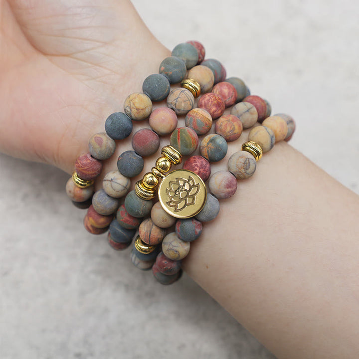 Buddha Stones 108 Mala kralen Picasso Jaspis Steen Moed Energie Armband - image 4