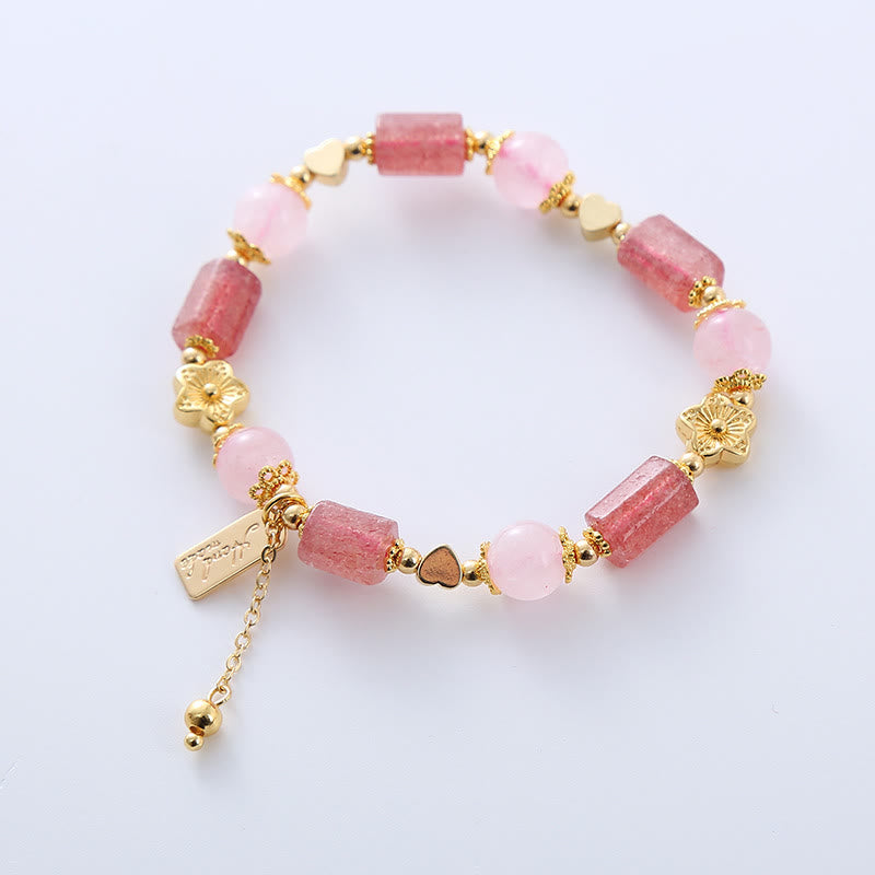 Buddha Stones Aardbeikwarts Roze Kristal Liefdeshart Bloem Positieve Armband - image 1