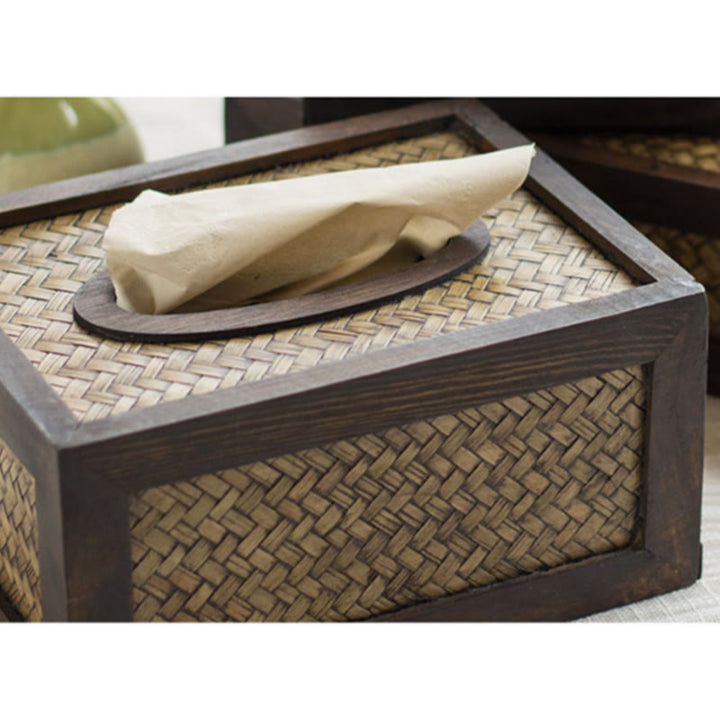 Handgemaakte tissuebox van geweven bamboe, houten tissuehouder, doosje voor vochtige doekjes, decoratie - image 5