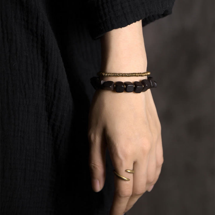 Buddha Stones Tibetaanse Armband van ebbenhout en koper met vredesmotief, dubbele wikkeling - image 6