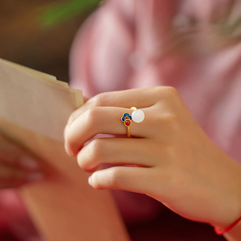 Witte jade Ring met wolkmotief. - image 5