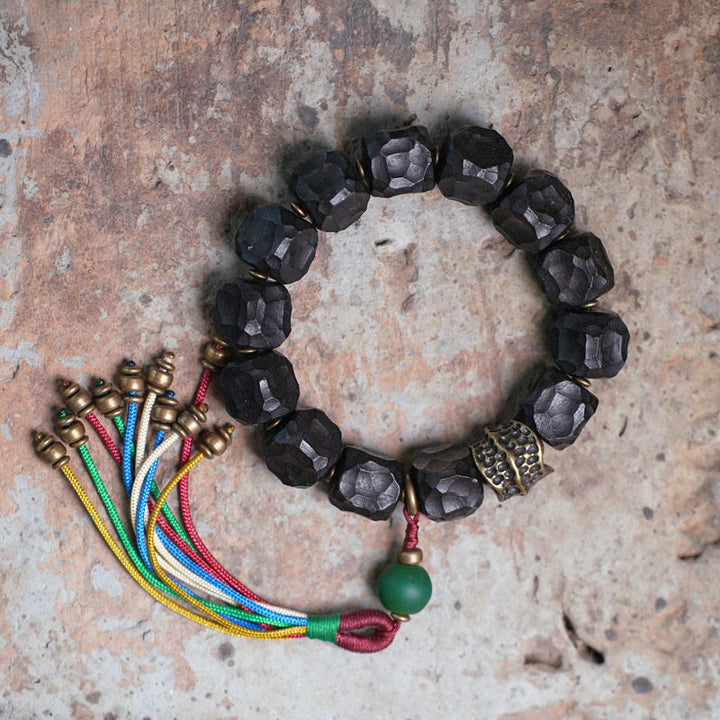 Buddha Stones Armband ebbenhouten koperen vredeskwastje Pols Mala - 18 cm - image 0