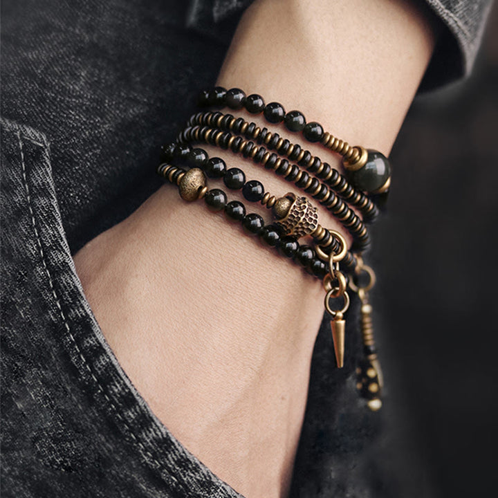 Buddha Stones Regenboog Obsidiaan Ebbenhout Koper Positieve Meerlaagse Armband - image 10