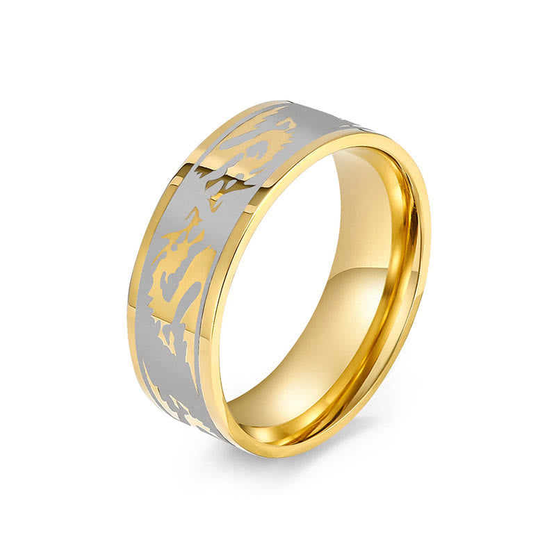 Buddha Stones Ring van titaniumstaal met gegraveerde draak als bescherming en extra stevigheid. - Goud - VS13 - image 0