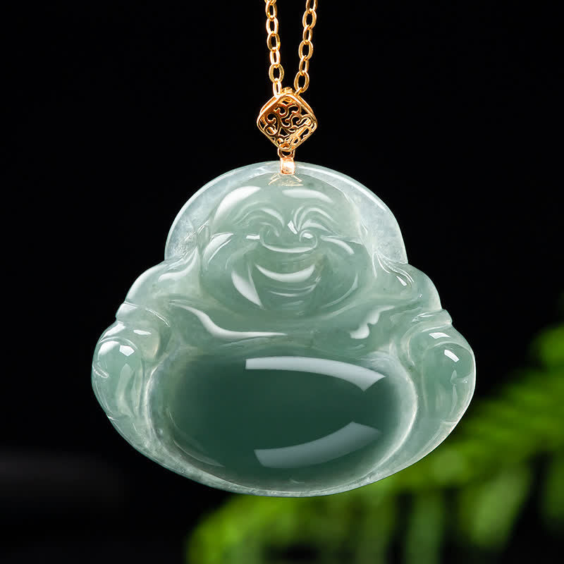 Buddha Stones Laughing Buddha Ketting van natuurlijke jade, symbool voor voorspoed en overvloed. - image 0