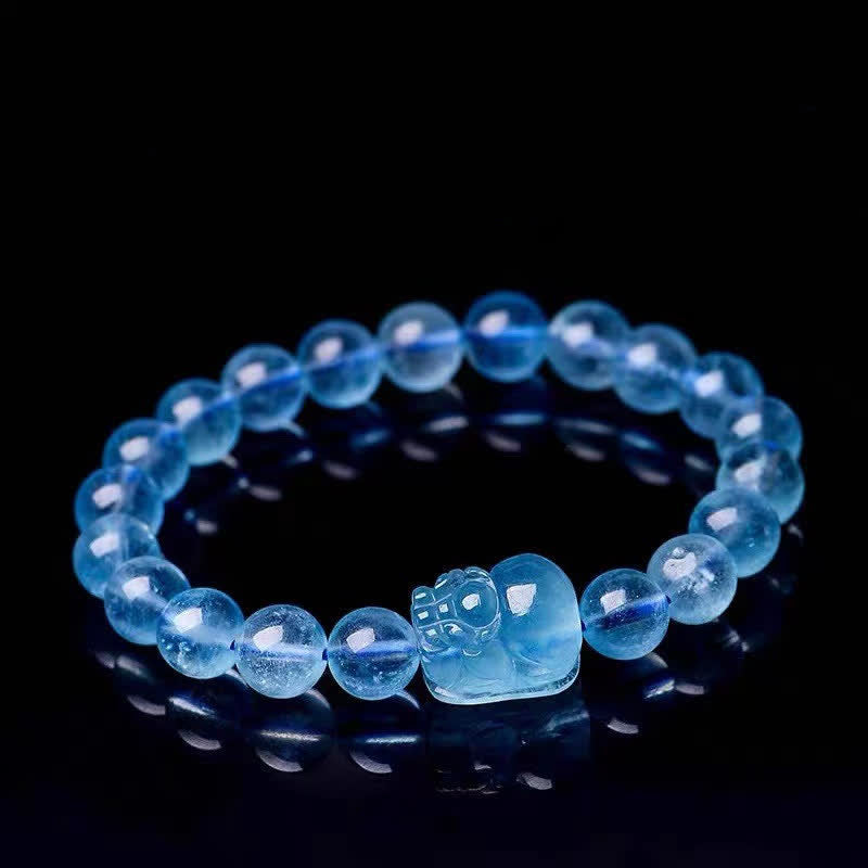 Buddha Stones Natuurlijke aquamarijn PiXiu Serenity helende Armband - 8mm - image 0