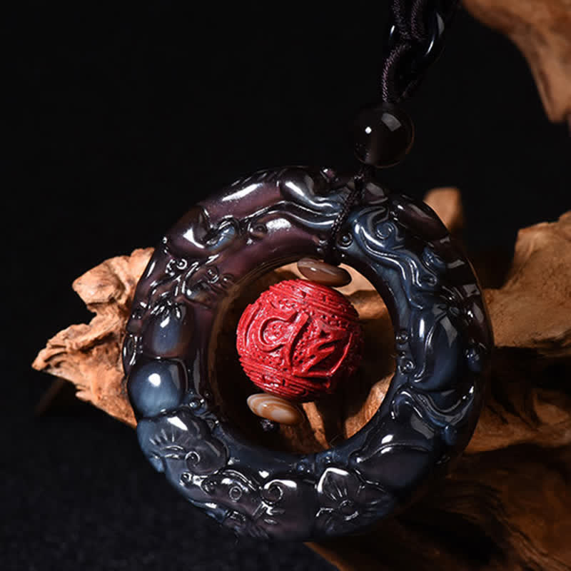 Buddha Stones Feng Shui Natuurlijke Regenboog Obsidiaan PiXiu Cinnaber Genezende Ketting - image 4