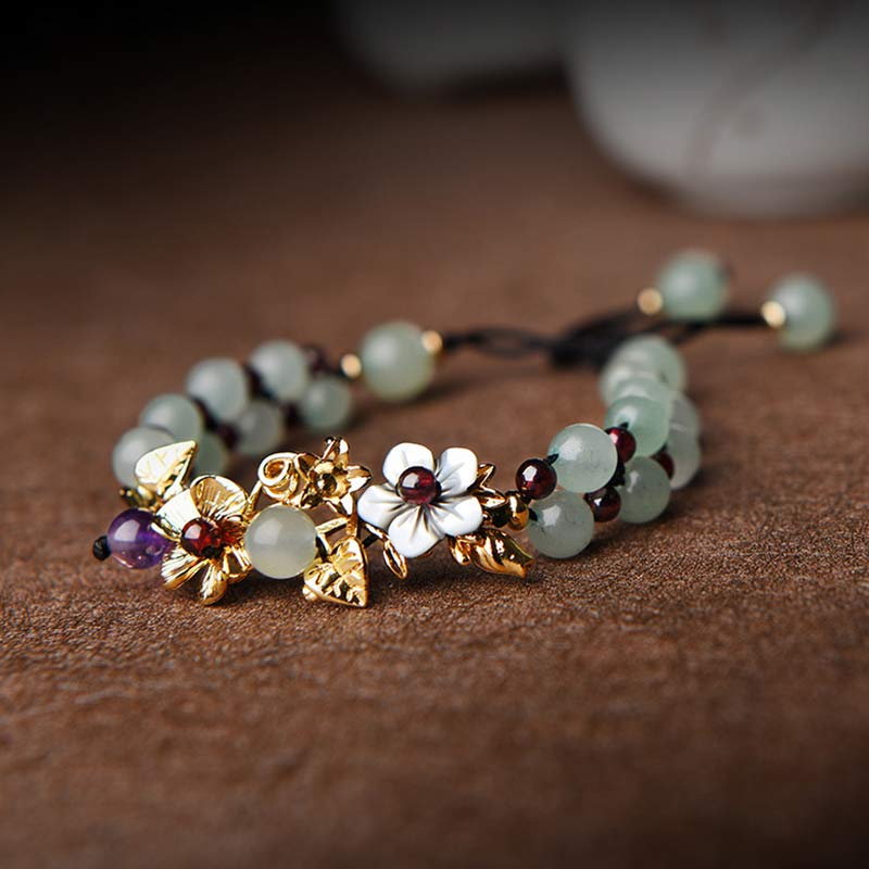 Buddha Stones Groene aventurijn granaat kralen Armband met bloemblaadjes - image 8