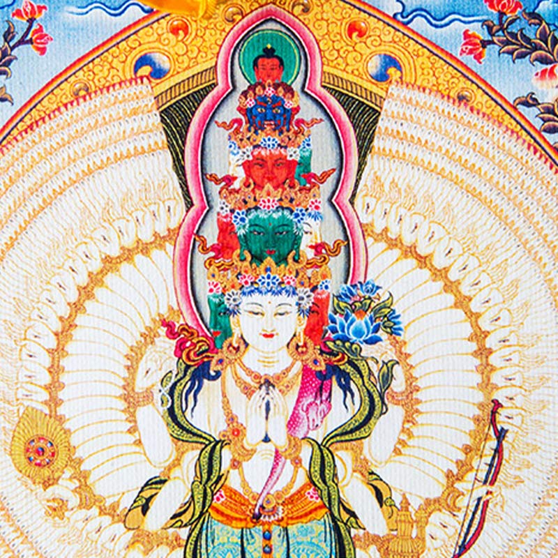 Buddha Stones Tibetaanse duizendarmige Avalokitesvara ingelijste Thangka zegendecoratie - image 10