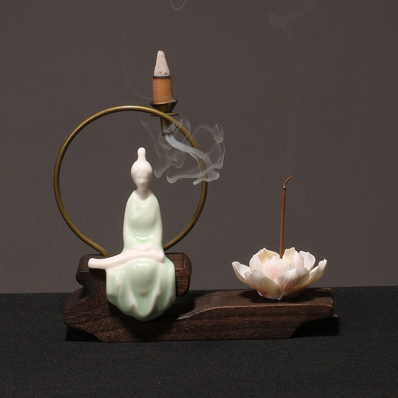 Buddha Stones Keramische lotusvormige wierookbrander voor Wierook meditatie. - Cyan Cither - image 11