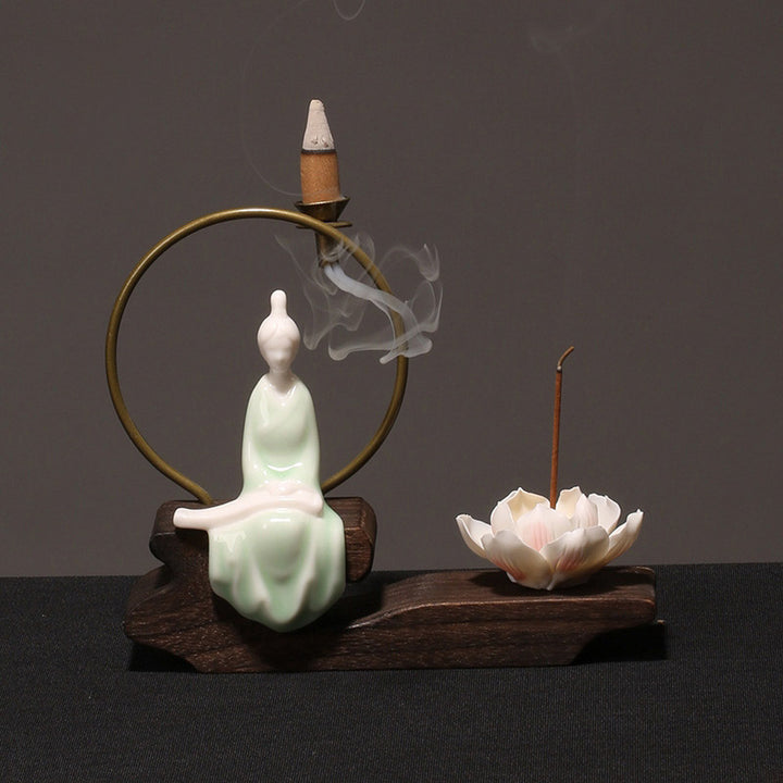 Buddha Stones Keramische lotusvormige wierookbrander voor Wierook meditatie. - Cyan Cither - image 11