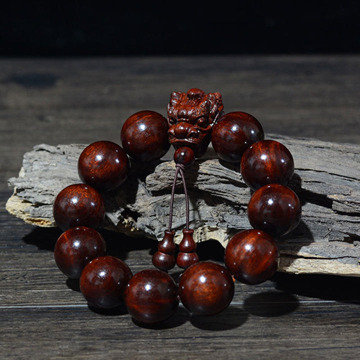 Buddha Stones Rozenhout, groene sandelhout, kleine bladeren, rode sandelhout, draak, gesneden Armband - image 9