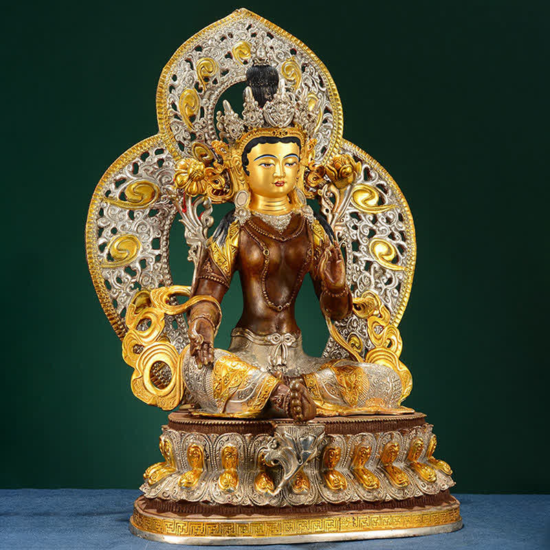 Buddha Stones Bodhisattva Groene Tara Hoop Koperen Beeld Decoratie - image 2
