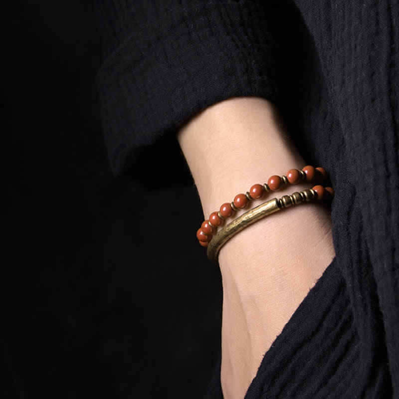 Buddha Stones Rode jaspis, mosagaat, zwarte obsidiaan, kristal en koperen vredesarmband voor Armband - image 1