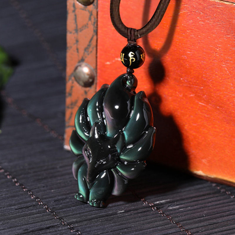 Buddha Stones Natuurlijke regenboogobsidiaan met gouden glans, obsidiaan hanger met Ketting - image 1