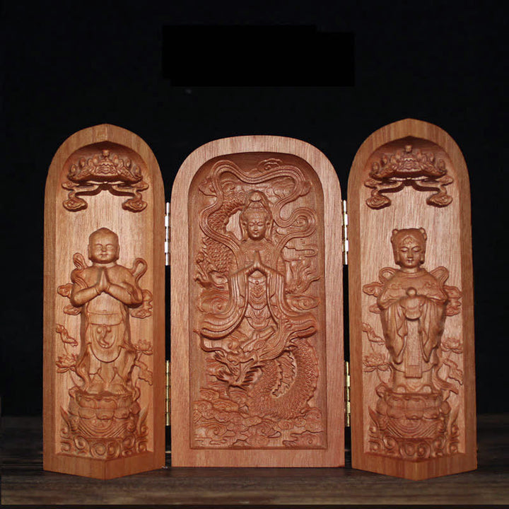 Avalokitesvara Kwan Yin Boeddha Kersenhout Compassie Woondecoratie Altaar - Draak Avalokitesvara Kwan Yin - image 9