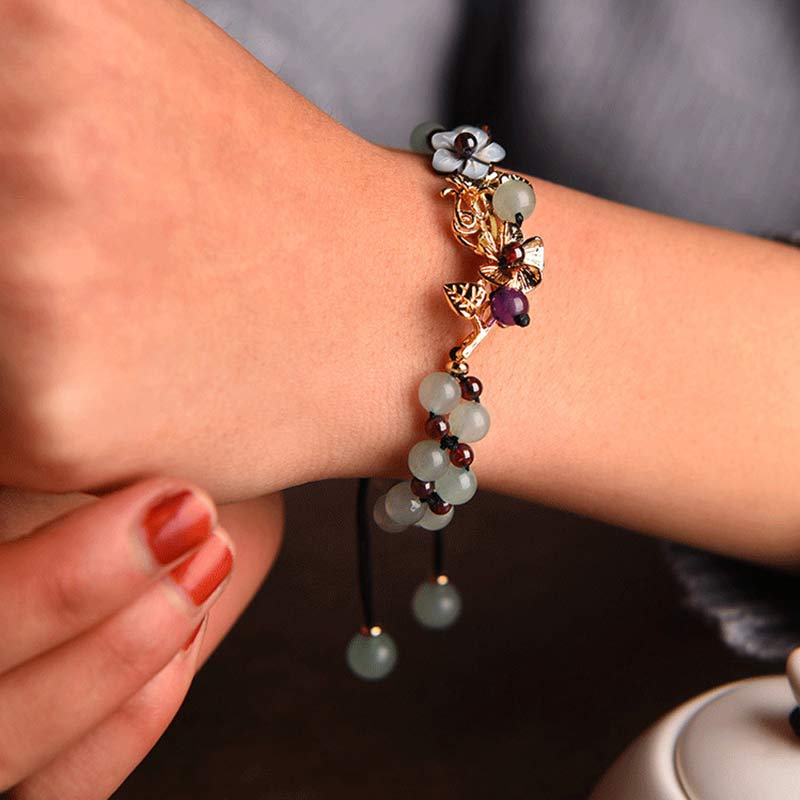 Buddha Stones Groene aventurijn granaat kralen Armband met bloemblaadjes - image 2