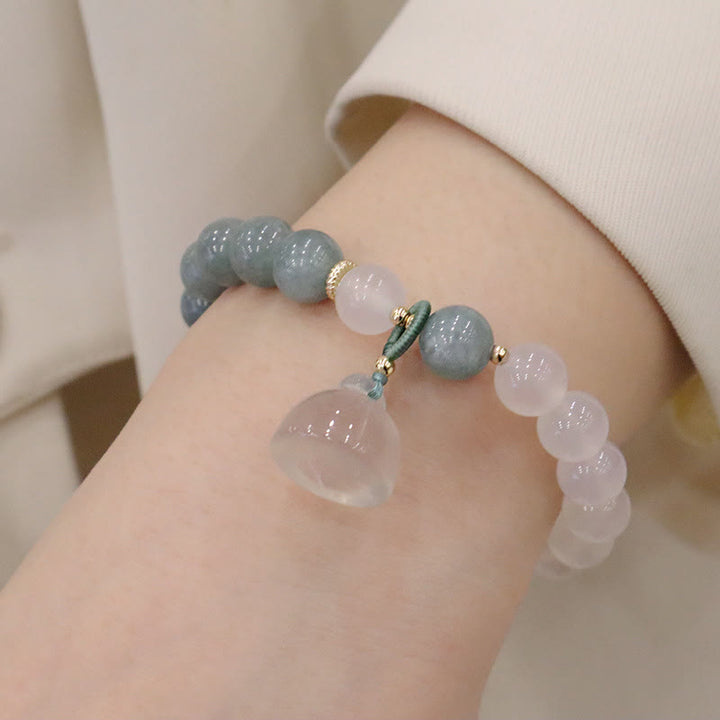 Buddha Stones Witte agaat jade lotusbloem vredesgesp Armband - Jade agaat lotus (Polsomtrek 14-19 cm) - image 2