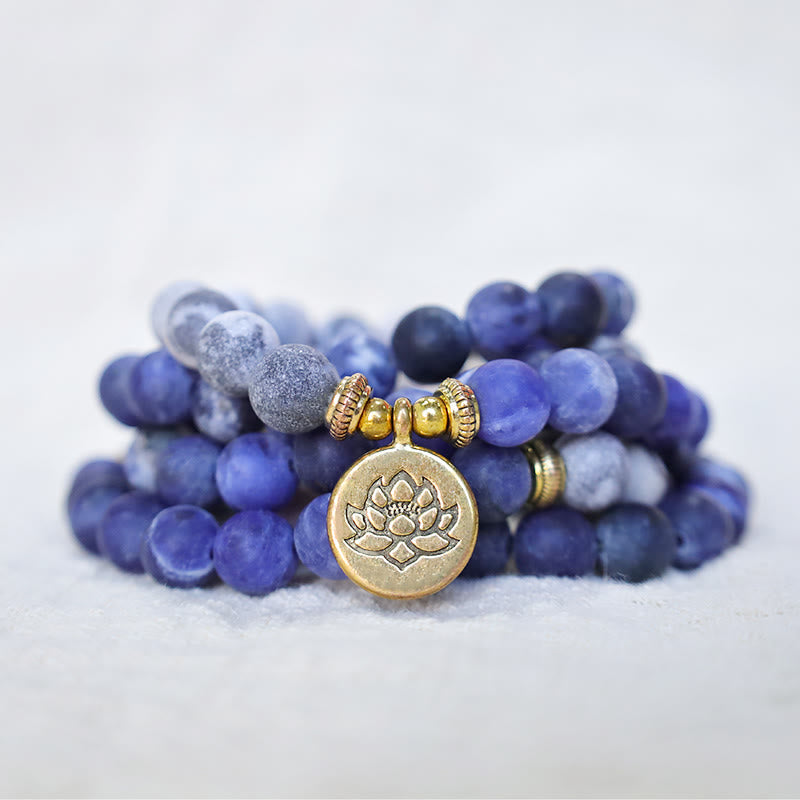Buddha Stones 108 natuurlijke Picasso jaspis en blauwe steen Mala kralen lotus hanger Armband - image 0