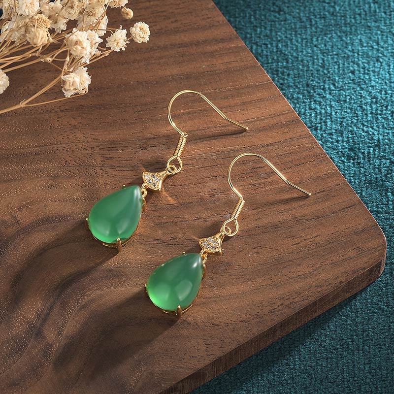 Buddha Stones Cyan Jade Luck Drop Oorbellen - Cyaan Jade - image 0