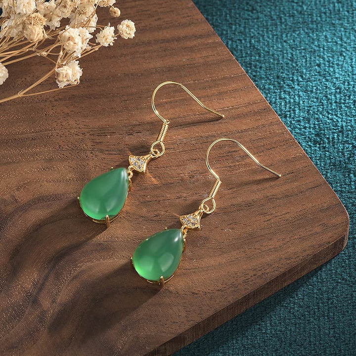 Buddha Stones Cyan Jade Luck Drop Oorbellen - Cyaan Jade - image 0