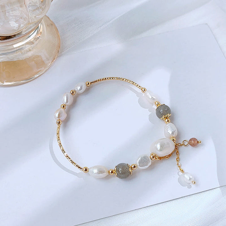 Buddha Stones Armband met parel, maansteen en aardbeikwarts kralen, symbool voor optimisme. - image 1