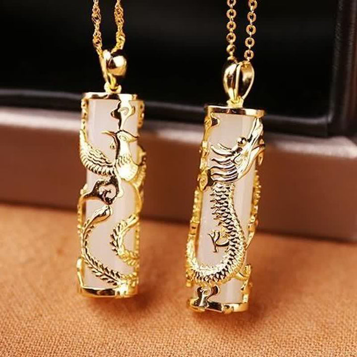 Buddha Stones Jade Draak Feniks Koperen Zegen Harmonie Ketting - image 4