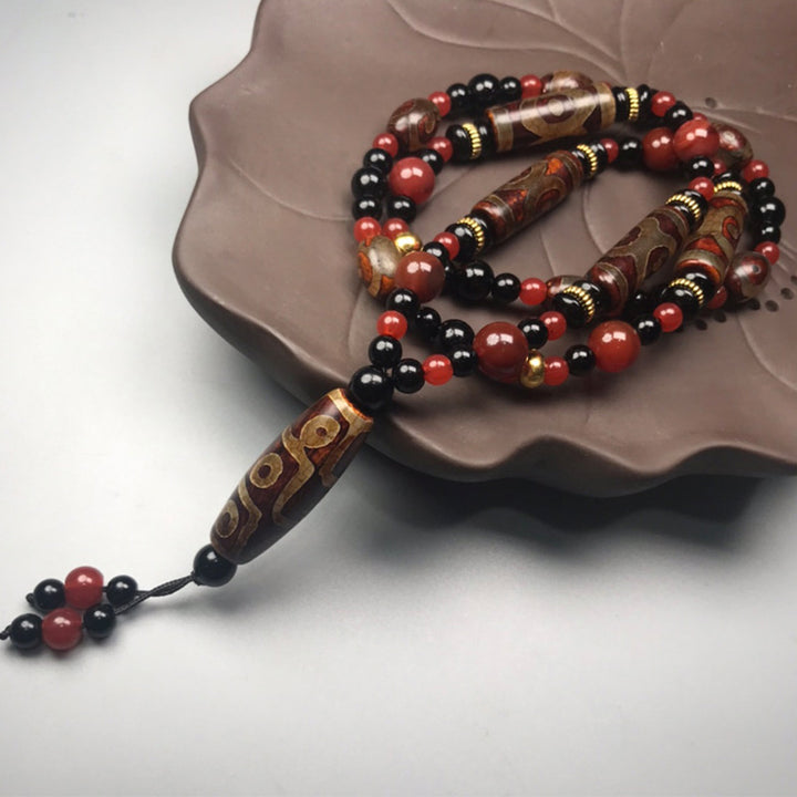 Buddha Stones Ketting met negenogen Dzi-kralen van rode agaat, symbool voor rijkdom en gezondheid. - image 2
