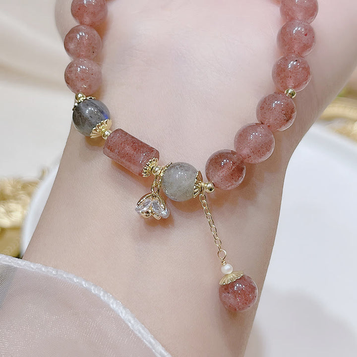 Buddha Stones Natuurlijke aardbeikwarts maansteen Armband - image 6