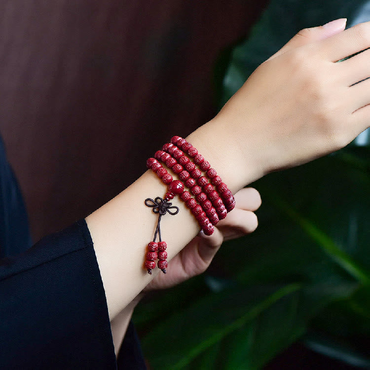 Buddha Stones 108 Mala kralen met cinnaber Om Mani Padme Hum patroon gegraveerde Armband - image 5