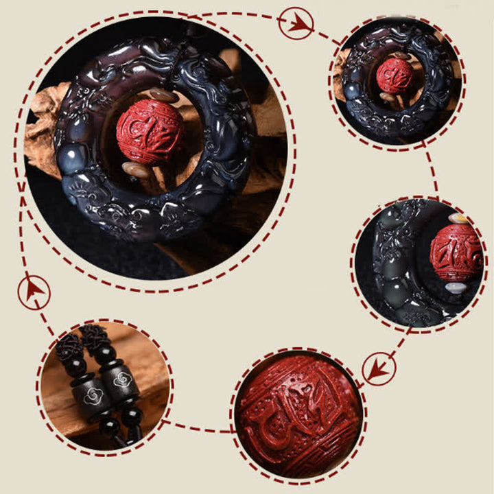 Buddha Stones Feng Shui Natuurlijke Regenboog Obsidiaan PiXiu Cinnaber Genezende Ketting - image 9