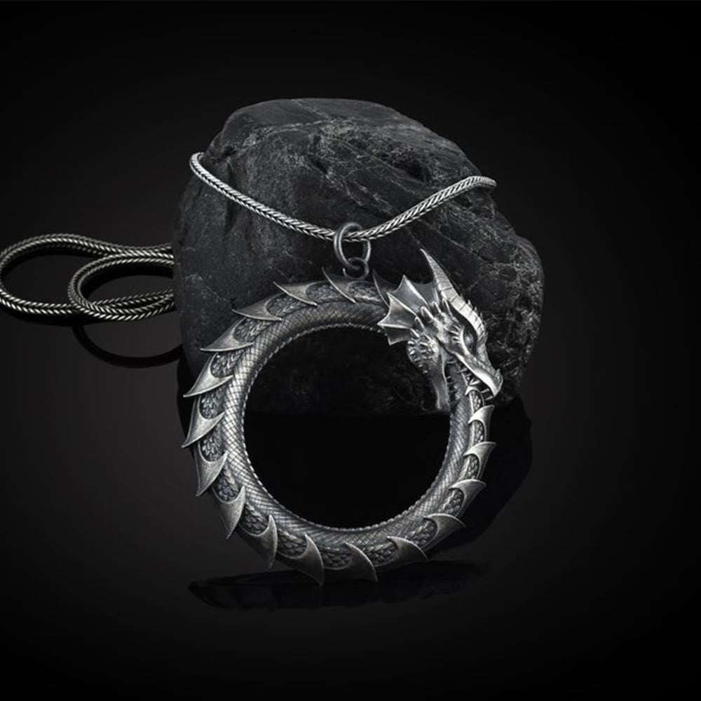 Buddha Stones Ketting met draken- en slangenbescherming van puur tinnen - Drakenhanger met kielketting - image 0