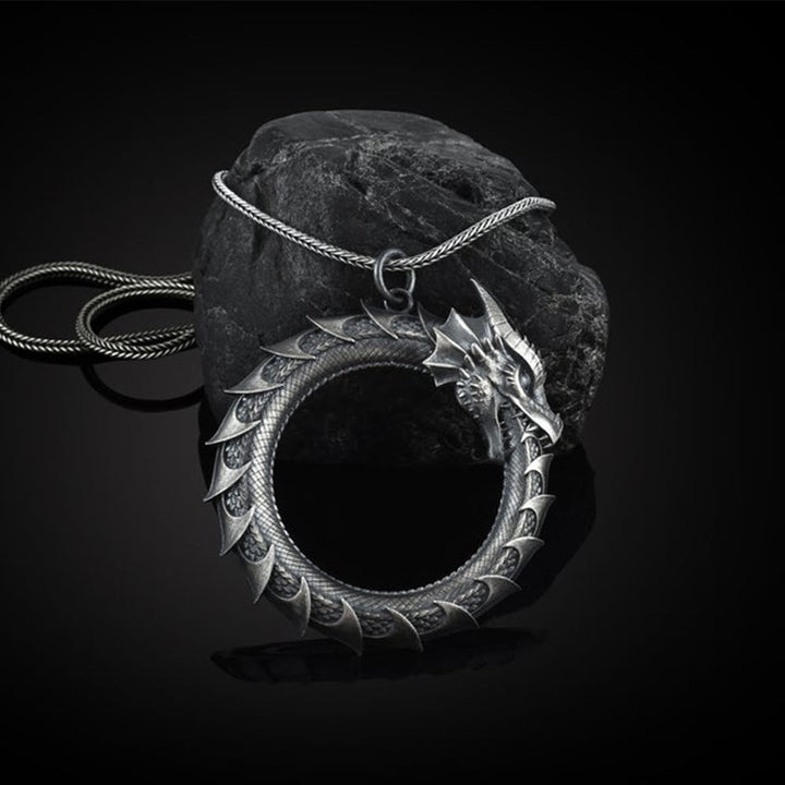 Buddha Stones Ketting met draken- en slangenbescherming van puur tinnen - Drakenhanger met kielketting - image 0