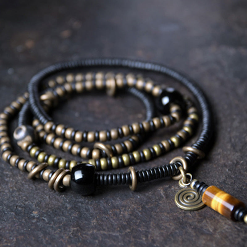 Buddha Stones Ebbenhouten Dzi-kraal, koperen vredesarmband , Armband en Ketting voor een paar - 18 cm - image 0