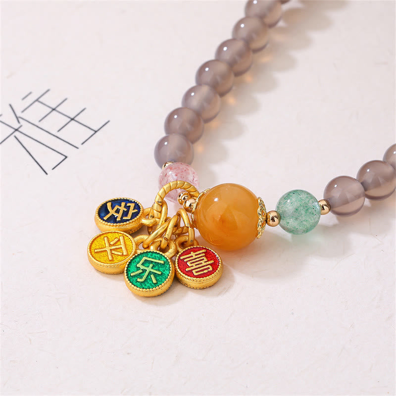 Buddha Stones Natuurlijke grijze agaat vredes- en vreugdebedel balans dubbele Armband - image 5