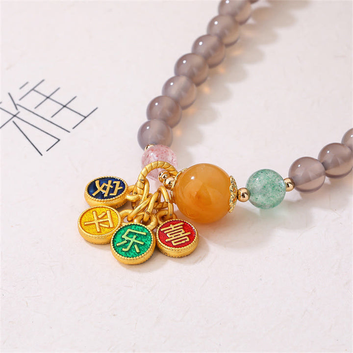 Buddha Stones Natuurlijke grijze agaat vredes- en vreugdebedel balans dubbele Armband - image 5