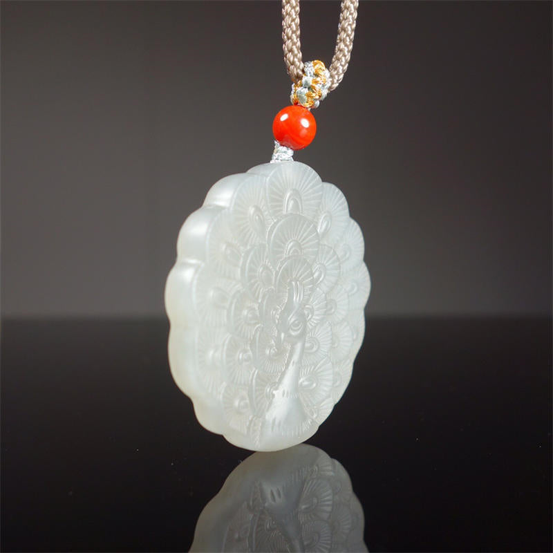 Witte jade pauw beschermings- en Ketting - image 4