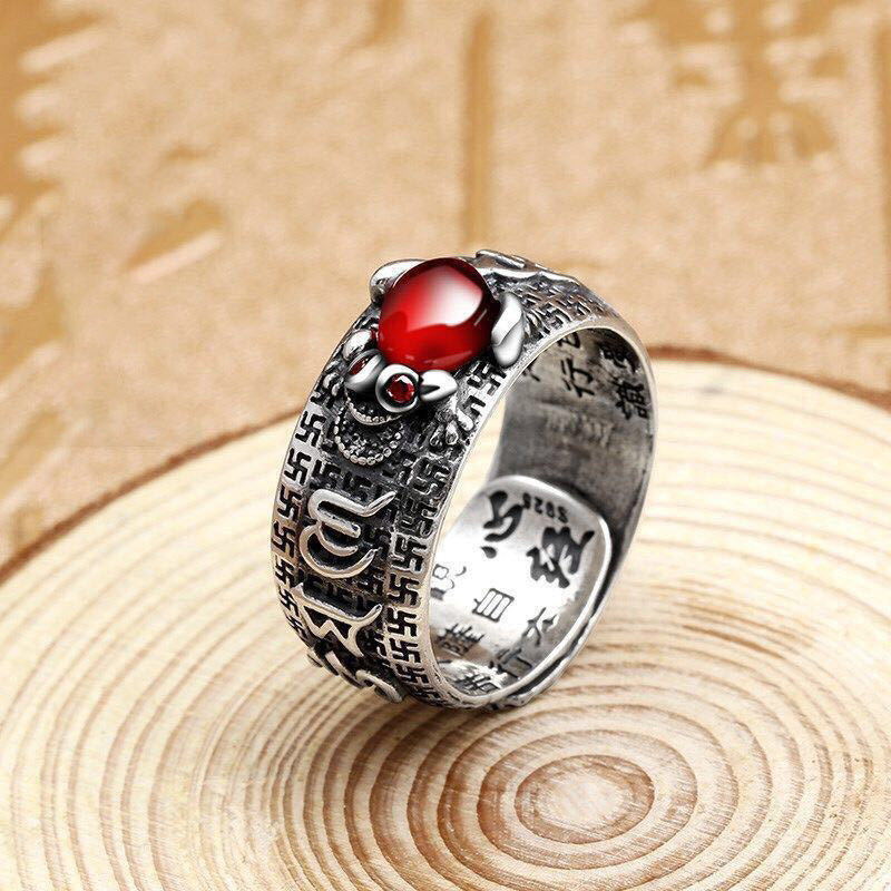 Buddha Stones Genstone PiXiu Feng Shui Kikker Vajra Dorje Hart Soetra Rijkdom Verstelbare Ring - Feng Shui Kikker 9mm - image 7