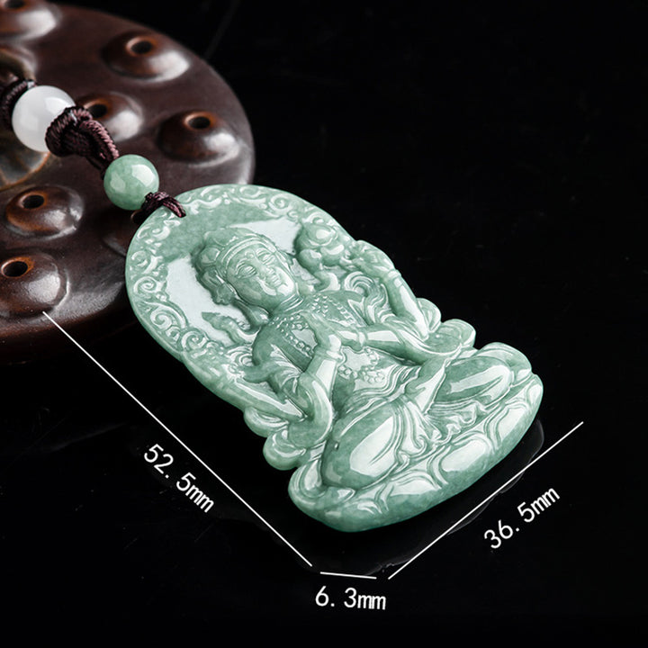 Buddha Stones Vierarmig Avalokitesvara amulet van natuurlijke jade met Ketting. - image 8