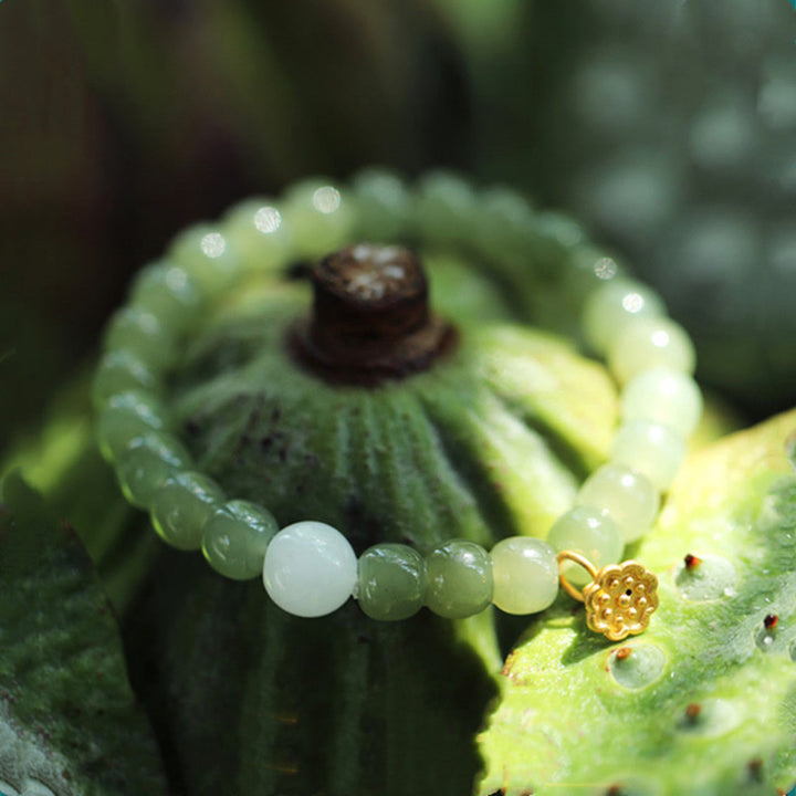 Buddha Stones Verstelbare Armband met jade lotusbloem en overvloed - Jade - image 0