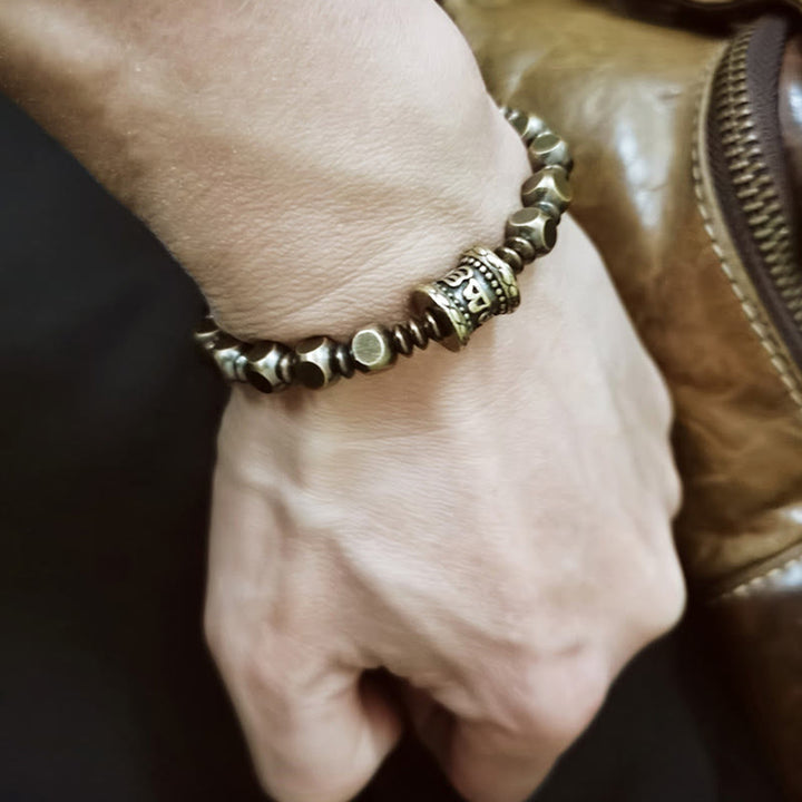 Buddha Stones Tibetaans Om Mani Padme Hum amulet van gesneden koper en messing, Armband - image 4