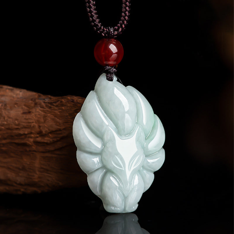 Buddha Stones Ketting van natuurlijke jade met negenstaartvos, symbool van geluk en voorspoed. - image 1