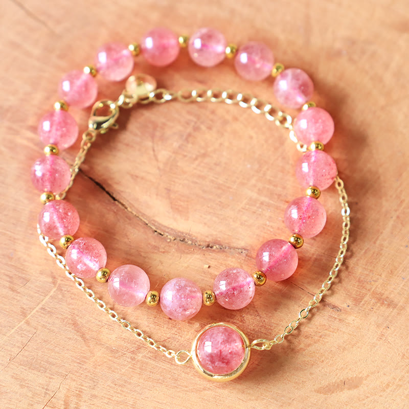 Buddha Stones Zonnesteen Aardbeikwarts Kristal Positieve Armband - Aardbeikwarts - image 2