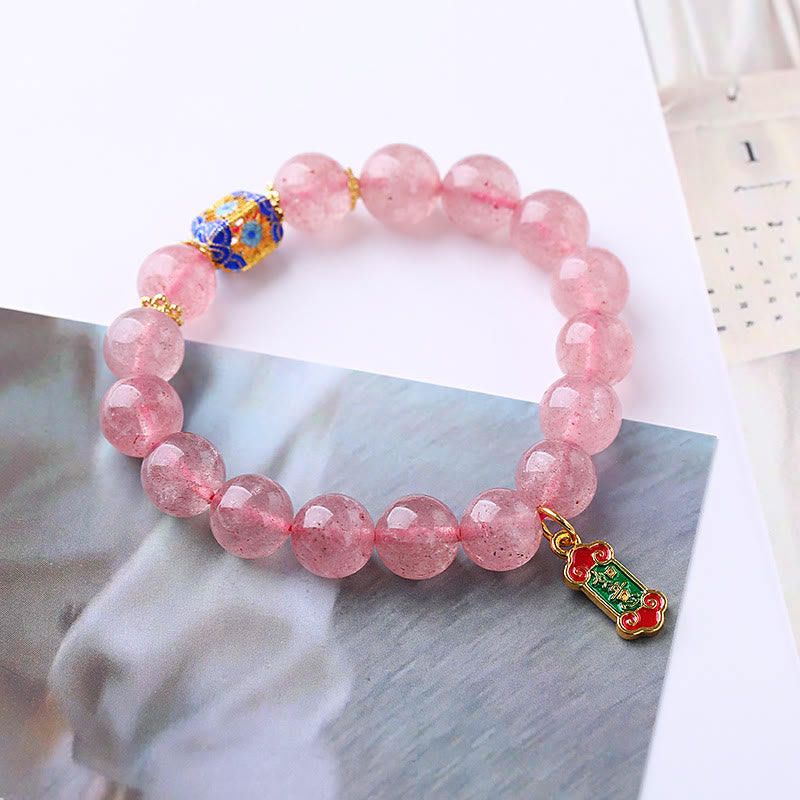 Buddha Stones Aardbeikwarts Armband met positieve Ruyi bedel - image 2