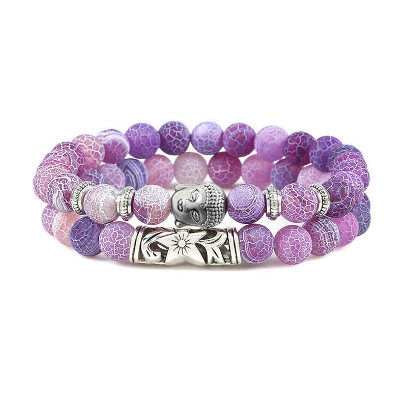 Buddha Stones 2 stuks natuurlijke kristallen agaat Boeddha Armband - Paarse verweerde agaat - image 22