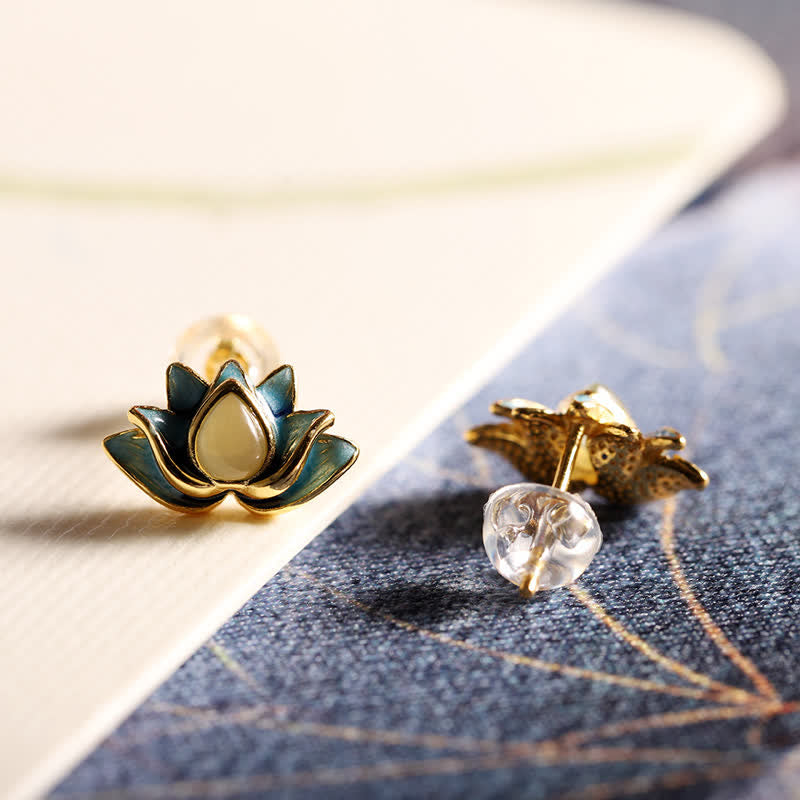 Oorbellen van 925 sterling zilver, hetian cyaan jade, lotusbloem, symbool voor succes - image 2