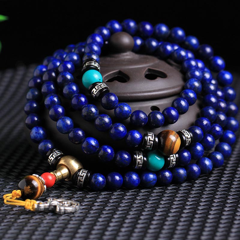 Buddha Stones 108 kralen Lazuriet Lapis Lazuli Positieve Armband Mala - image 1